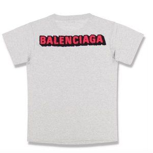 Balenciaga Grey and Pink Back Patch Logo T-Shirt